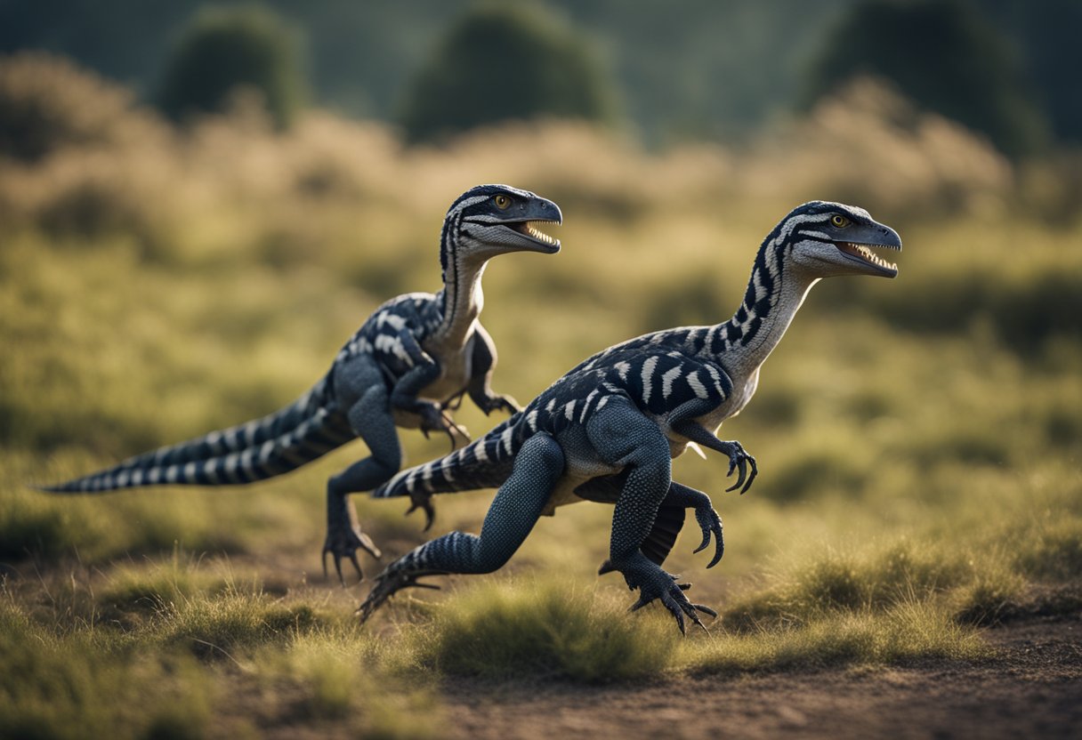 Velociraptors hunt in packs, communicating with complex vocalizations and coordinating their movements to outsmart prey