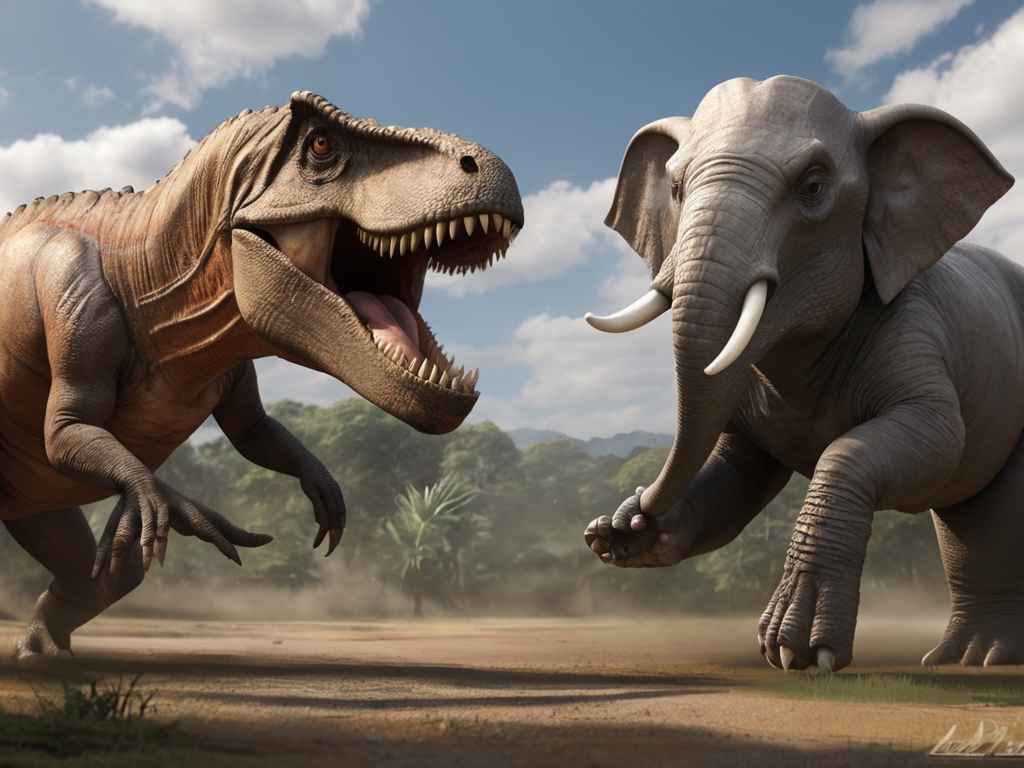 tyrannosaurus rex vs elephant fight content battle